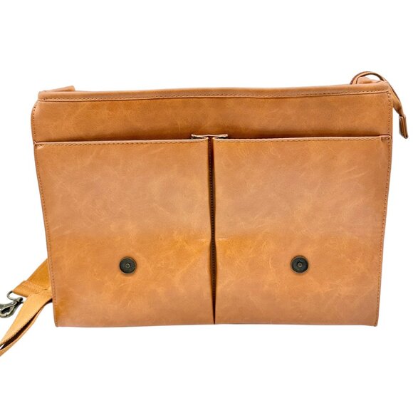 Leather Laptop Briefcase Adjustable Shoulder Strap Multiple Compartments Brown - Picture 13 of 16